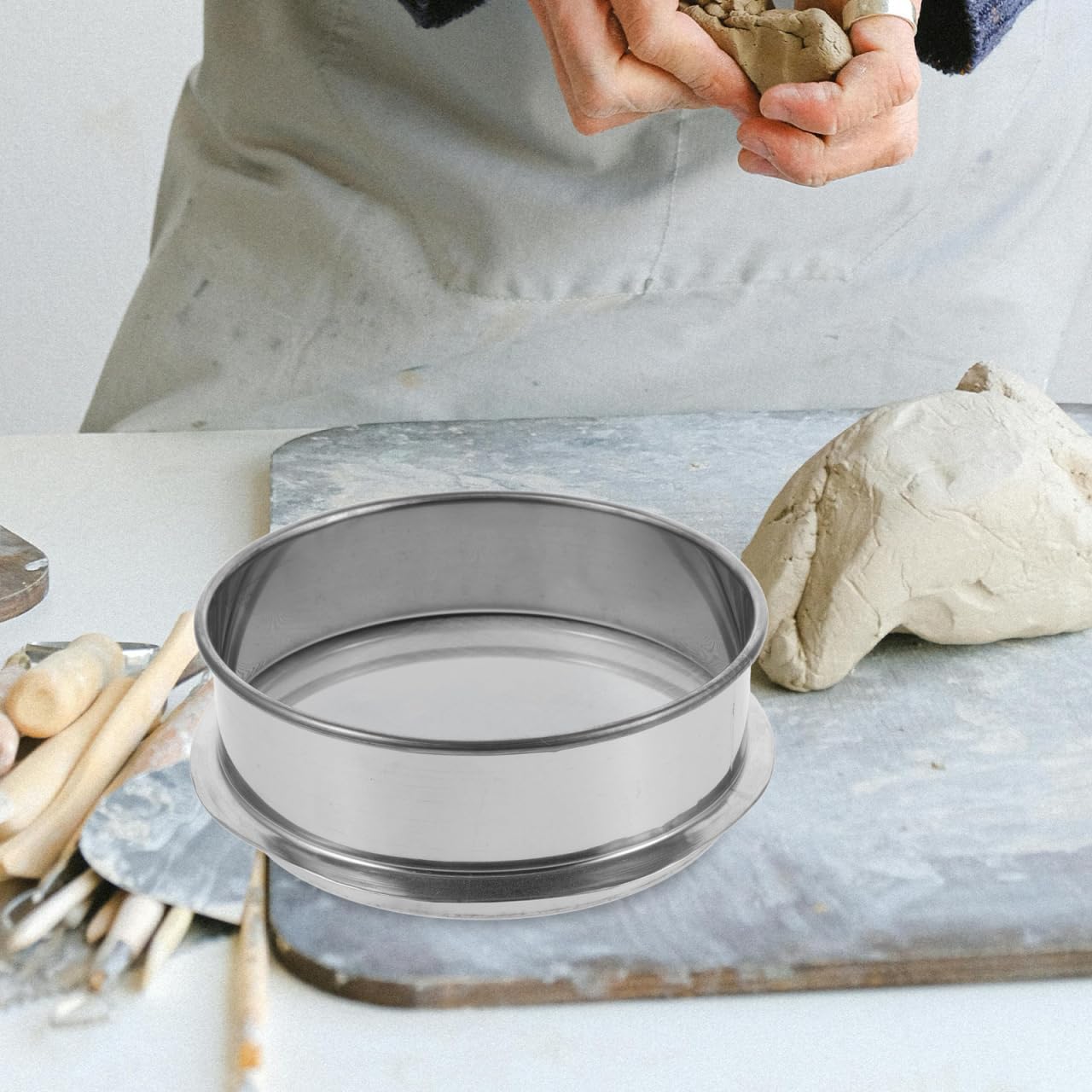 LALAFINA Fine Mesh Strainer 100 Mesh Round Flour Sifter 6 Inch Stainless Steel Ceramic Glaze Filter for Baking Straining Powdering Pottery Slurry