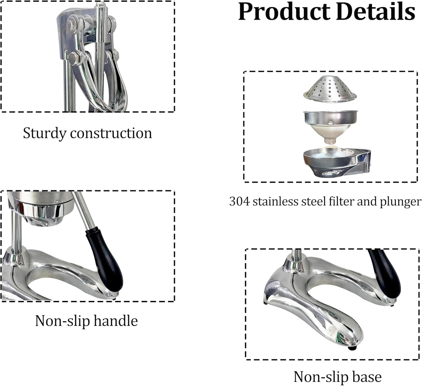 LIU&LIU Citrus Juicer with Lever Press,Hand Press Fruit Juicer with 304 Material Pressure Lid and Filter Screen, Removable and Easy to Clean,Silver