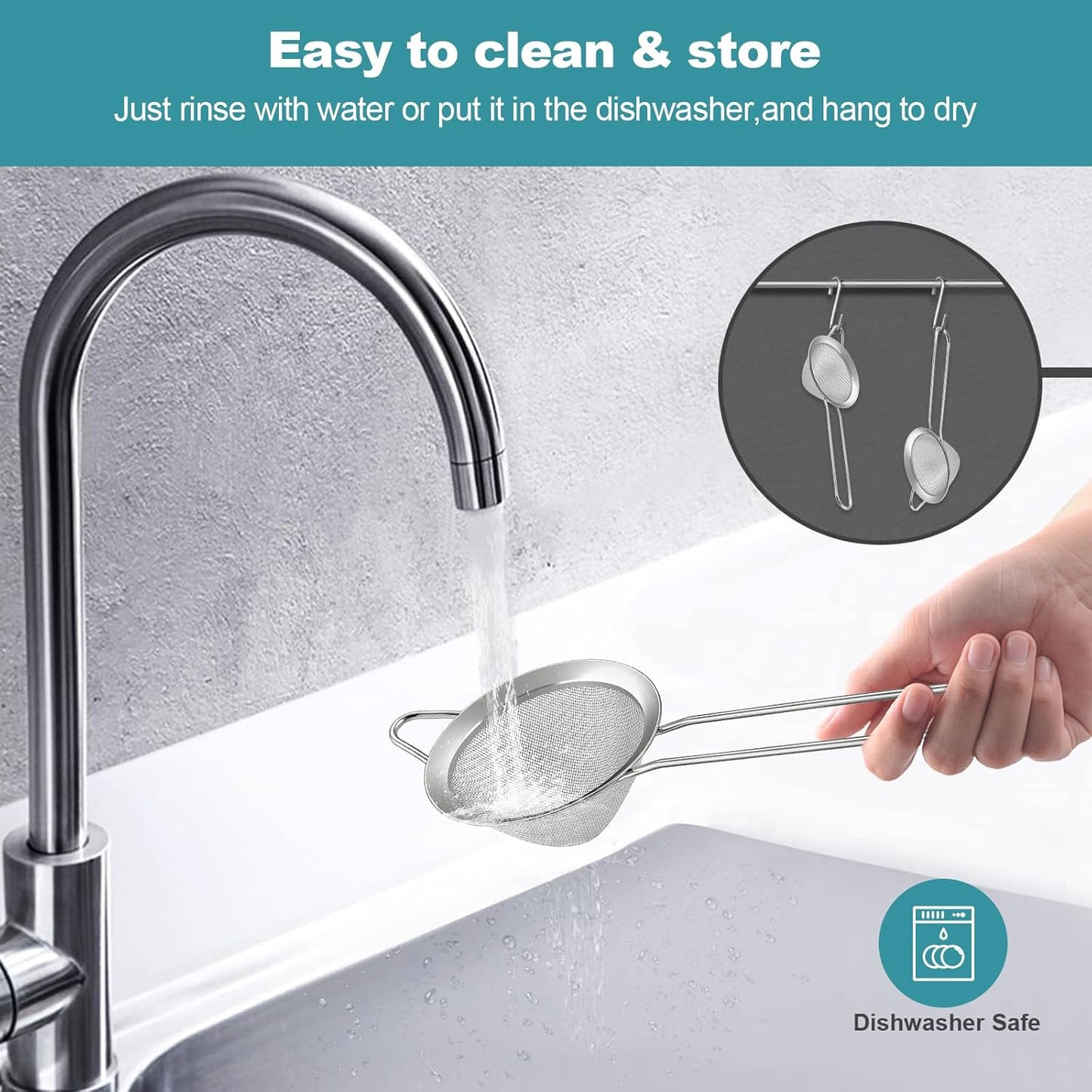 2 Pack Fine Mesh Strainer, Small Stainless Steel Sieves with Handles, for Steeping Loose Leaf Tea, Straining Cocktail, Juice and Sifting Flour, Powdered Sugar (2pcs)