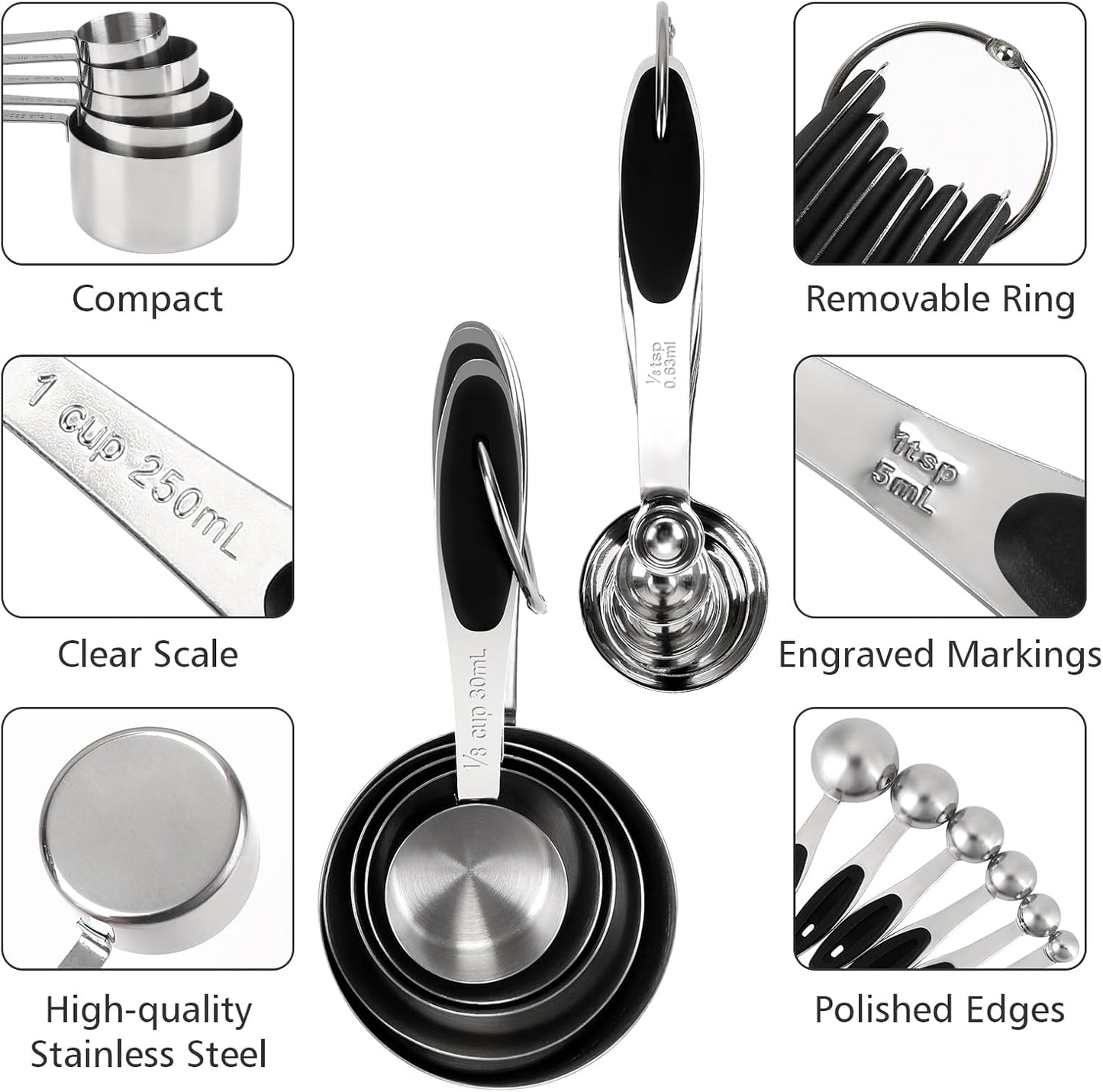 Accmor 11 Piece Stainless Steel Measuring Spoons Cups Set, Premium Stackable Tablespoons Measuring Set for Gift Dry Liquid Ingredients Cooking Baking