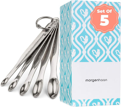 Stainless Steel Mini Measuring Spoons Set - Heavy Duty, 5-Piece Set - For Powders, Supplements, Herbs, Spices, Extracts - Dishwasher-safe - Professional Metal Kitchen Utensils By Morgenhaan