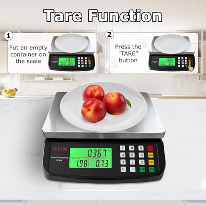 Large Digital Kitchen Scale 40kg/88lb Stainless Steel Price Computing Scale Counting Scale Deli Scale with LCD Display for Baking Bread Cooking Meat Prep Parts and Coins Adapter Included