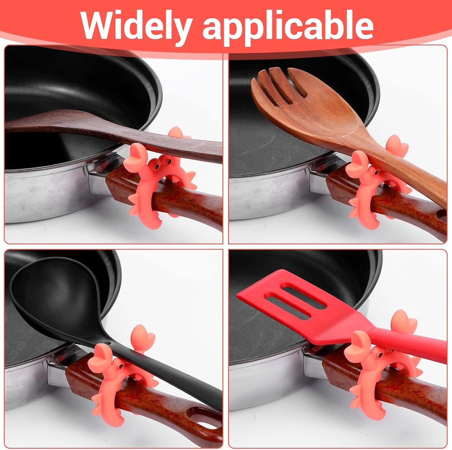Crab Spatula Holder Crab Shaped Spoon Utensil Holder Kitchen Spatula Daily Use Kitchen Gadget for Cooking Accessories Anti-overflow Clip Red Green 4Pcs