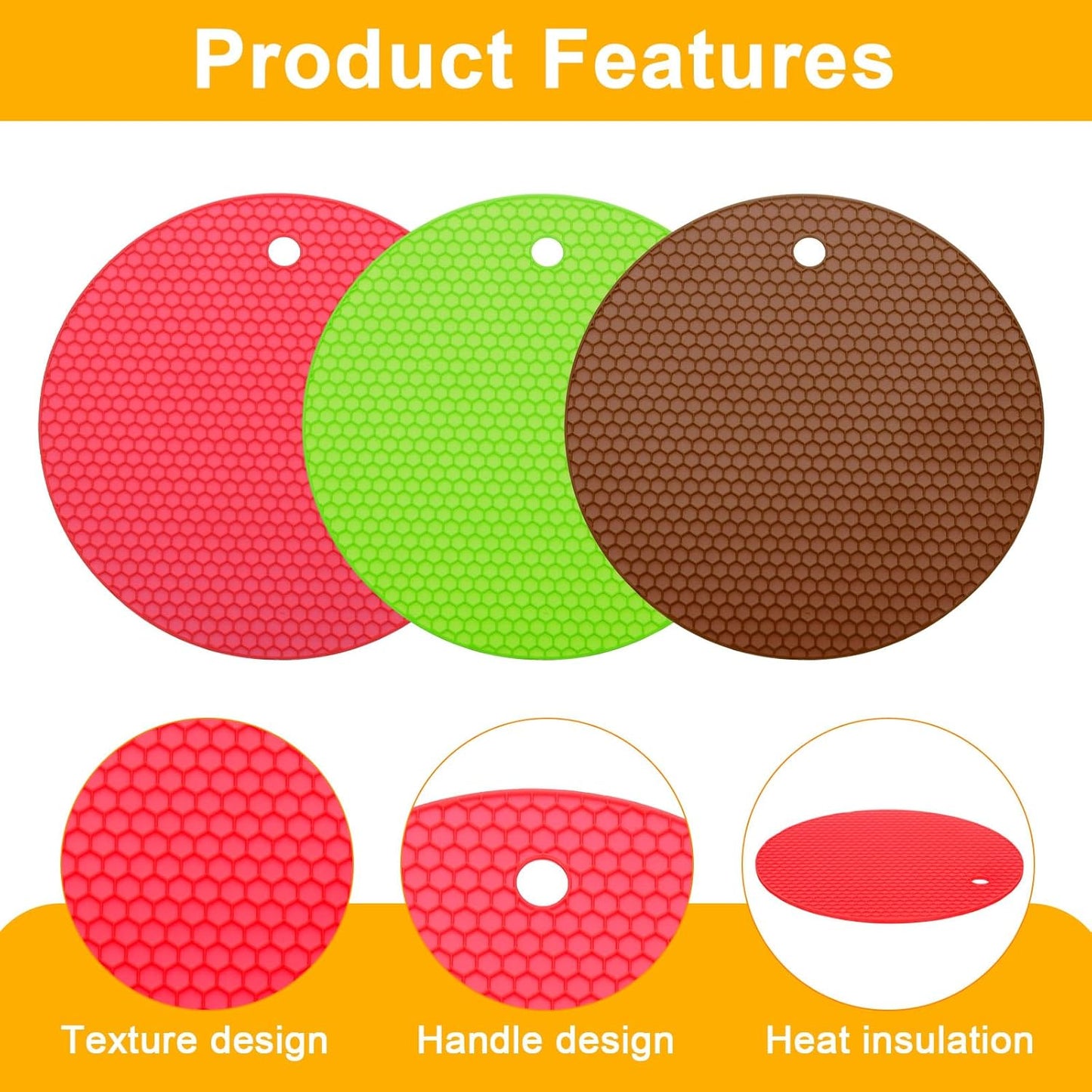 uxcell 3pcs Silicone Jar Opener Pads, 17.5cm/7" Texture Can Opener Multipurpose Round Bottle Lid Opener Non-Slip Coasters for Weak Hands Seniors Children, Orange, Blue, Gray