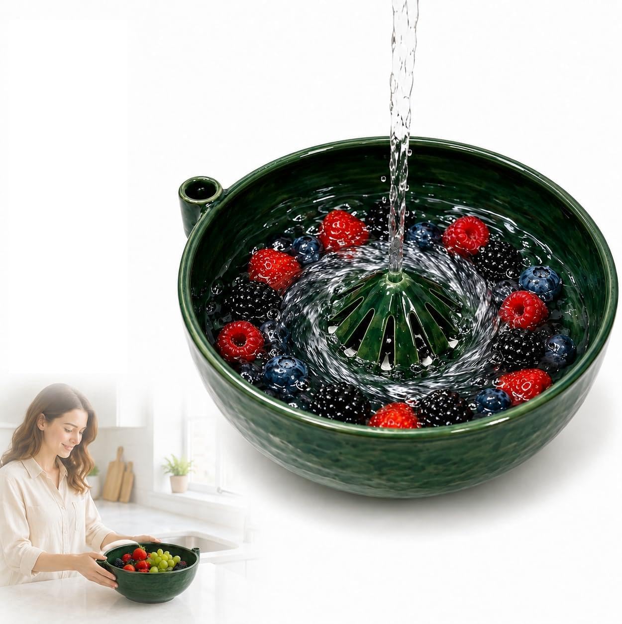 2026 Self Spinning Berry Washing Bowl, 360 Degree Cleaning Fruit Swirl Colander Center Cone, Fruit Washer Spinner Bowl, Berry Washer Spinner for Kitchen Serving and Produce Prep