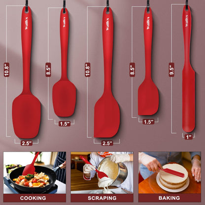 Walfos Silicone Spatula Set of 5 - (600°F) High Heat Resistant Kitchen Scraper Spatulas, One-Pieces Seamless Design, Perfect for Cooking Mixing & Baking - BPA Free and Dishwasher Safe,black
