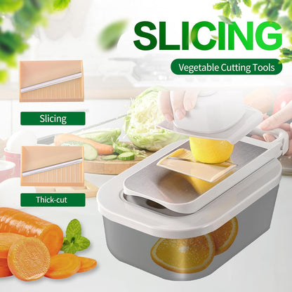 Vegetable Chopper with Container, Alligator Veggie Chopper Manual, Full-Set Vegetable Chopper, 9 in 1 Time-Saving Kitchen Gadgets, Verduras Picadora