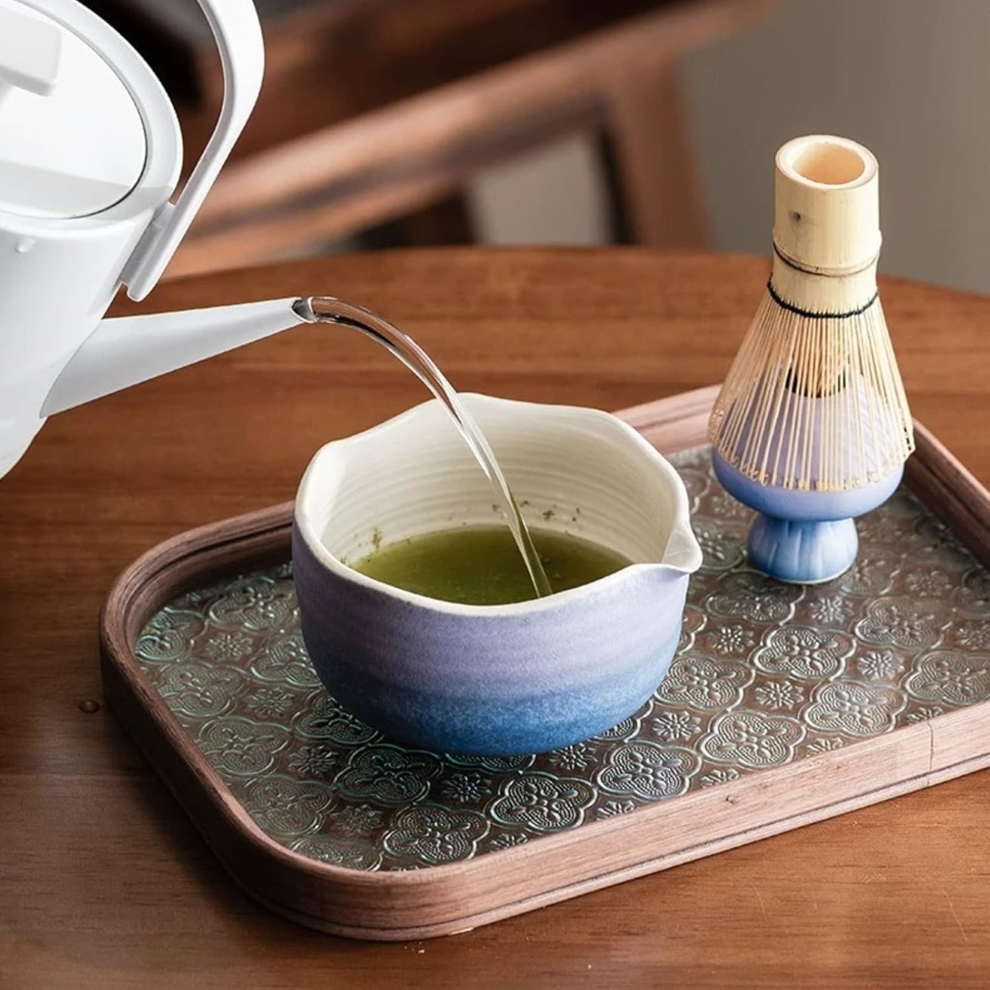 Matcha Whisk Set ,7 Pcs Matcha Set, Matcha Kit for Ceremony, Tradition Tea Set for Making Breakfast/Latte, with 20 OZ Bowl(Chawan)/Whisk and Holder, Valentine's Day Gift for Family/Friend Tea Lovers
