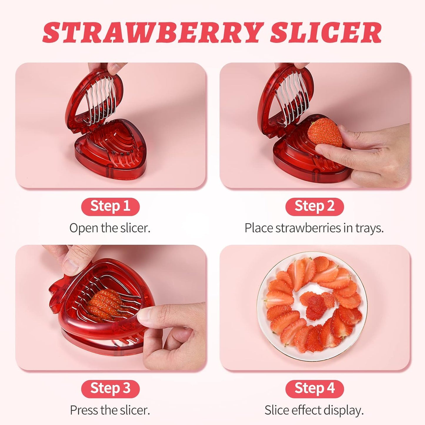 2 PCS Strawberry Slicer, Strawberry Fruit Cutter Slicer Kitchen Gadget Set, Kids Egg Slicer, Fruit Slicing Tool with Stainless Steel Blade