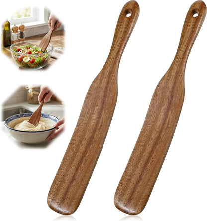 2 Pcs Wooden Spurtle for Sourdough Starter, Mixing, Dough Whisk and Stirring Utensil Kitchen Tools, Long Handle Jar Spatula for Reaching Bottomfor NonStick Cookware, Baking & Cooking Utensils