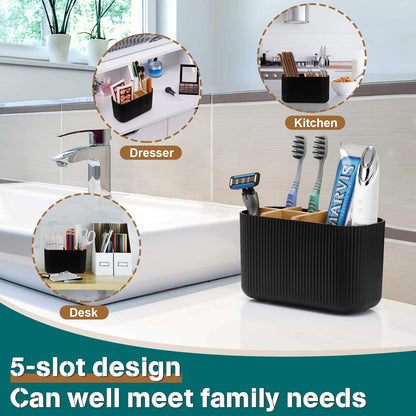 GFWARE Toothbrush Holders for Bathrooms, 5 Slots Bamboo Toothbrush Holder Kids Electric Toothbrush Holder and Toothpaste Holder for Bathroom Countertop Accessories Storage, Marble Toothbrush Organizer