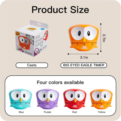 Kitchen Timer, Cute Cartoon Animal Not-Battery Countdown Timer for Banking,Sport,Study (Red)