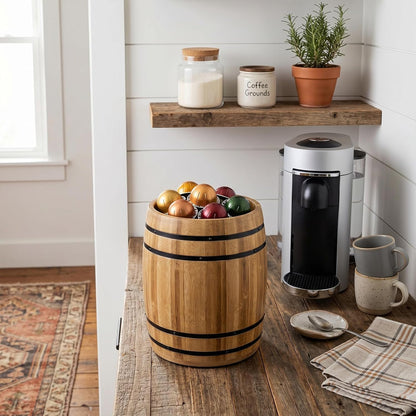 MyGift Wine Barrel Design Kitchen Utensil Crock, Vintage Rustic Burnt Wood Cooking Tool Holder