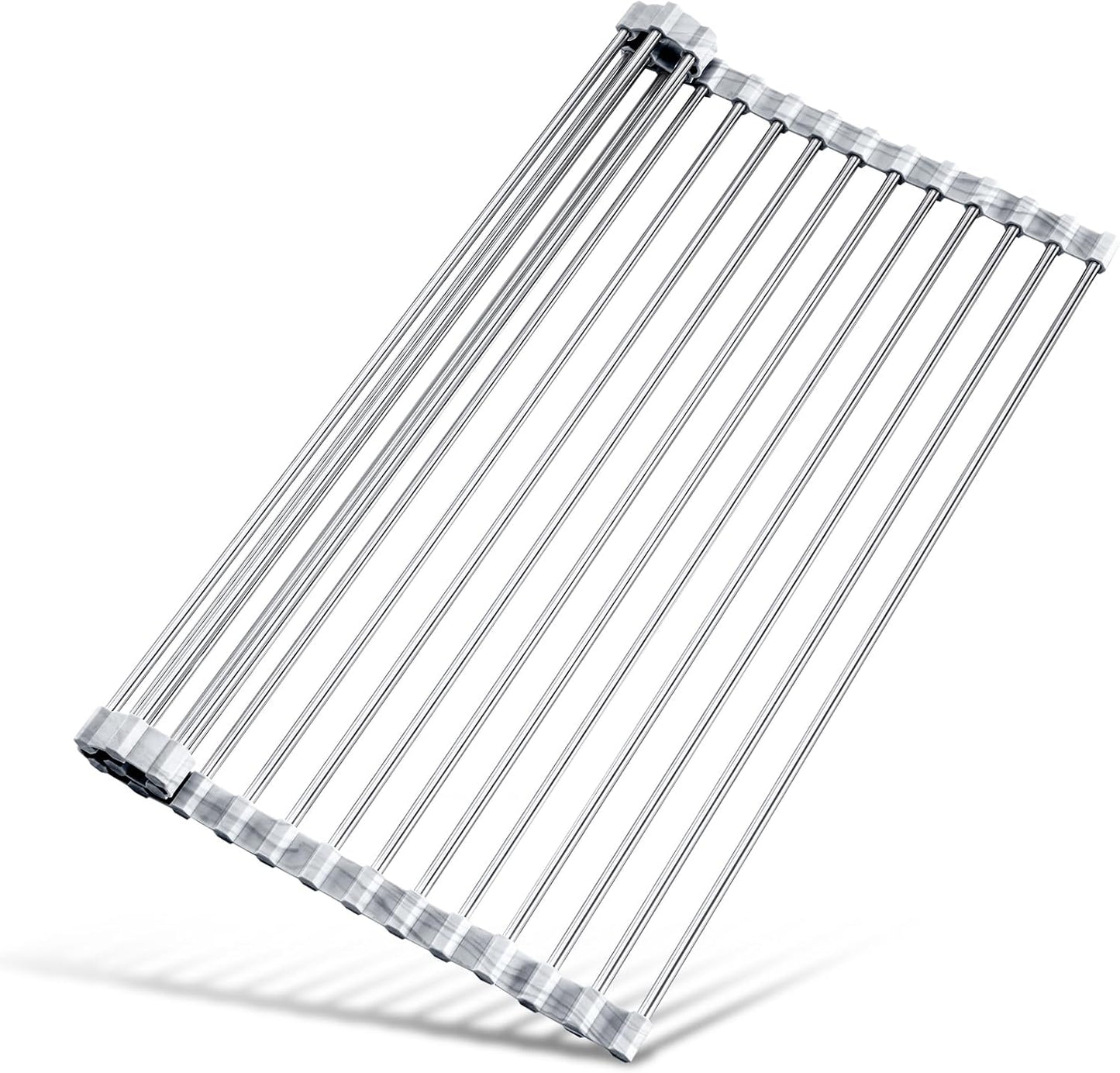 Tomorotec 17.7" x 15.5" Roll Up Dish Drying Rack Over Sink Drying Rack Sink Cover Kitchen Sink Accessories Gadget Multipurpose Organizer Foldable Stainless Steel Drainer