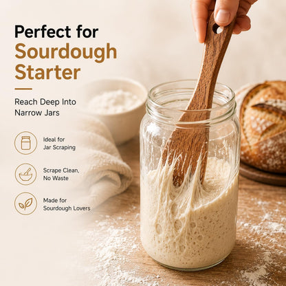 Wooden Spurtle Set, 2 Pack Wood Spurtle for Sourdough Starter, Long Handle Jar Spatula & Dough Whisk - Reaches Bottom of Jars for Mixing, Baking & Cooking