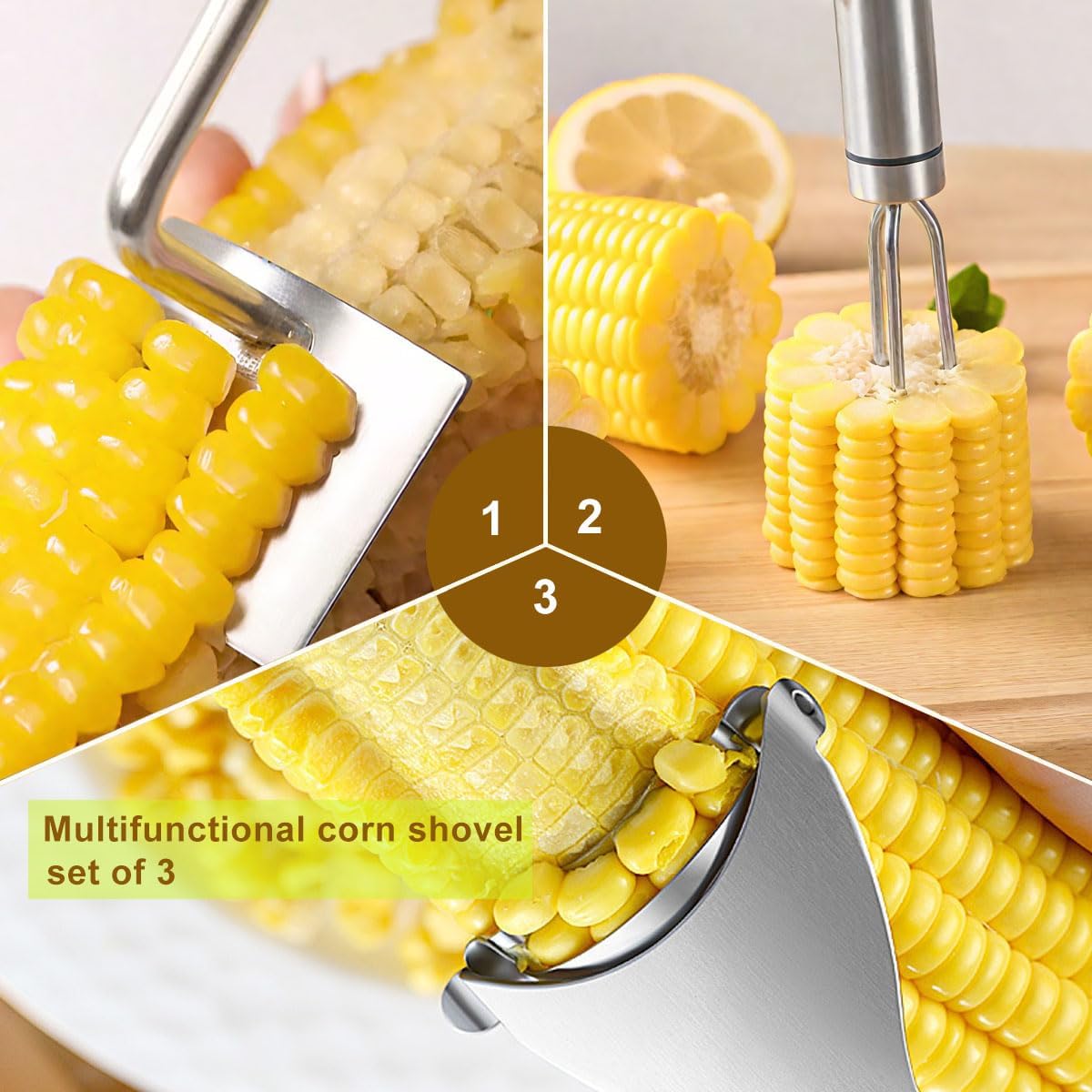 3 Pack Corn Cob Peeler, Stainless Steel Upgraded Corn Peeler, Corn Cob Remover, Kitchen Tool Set Easy to Clean, Gift Box Gift
