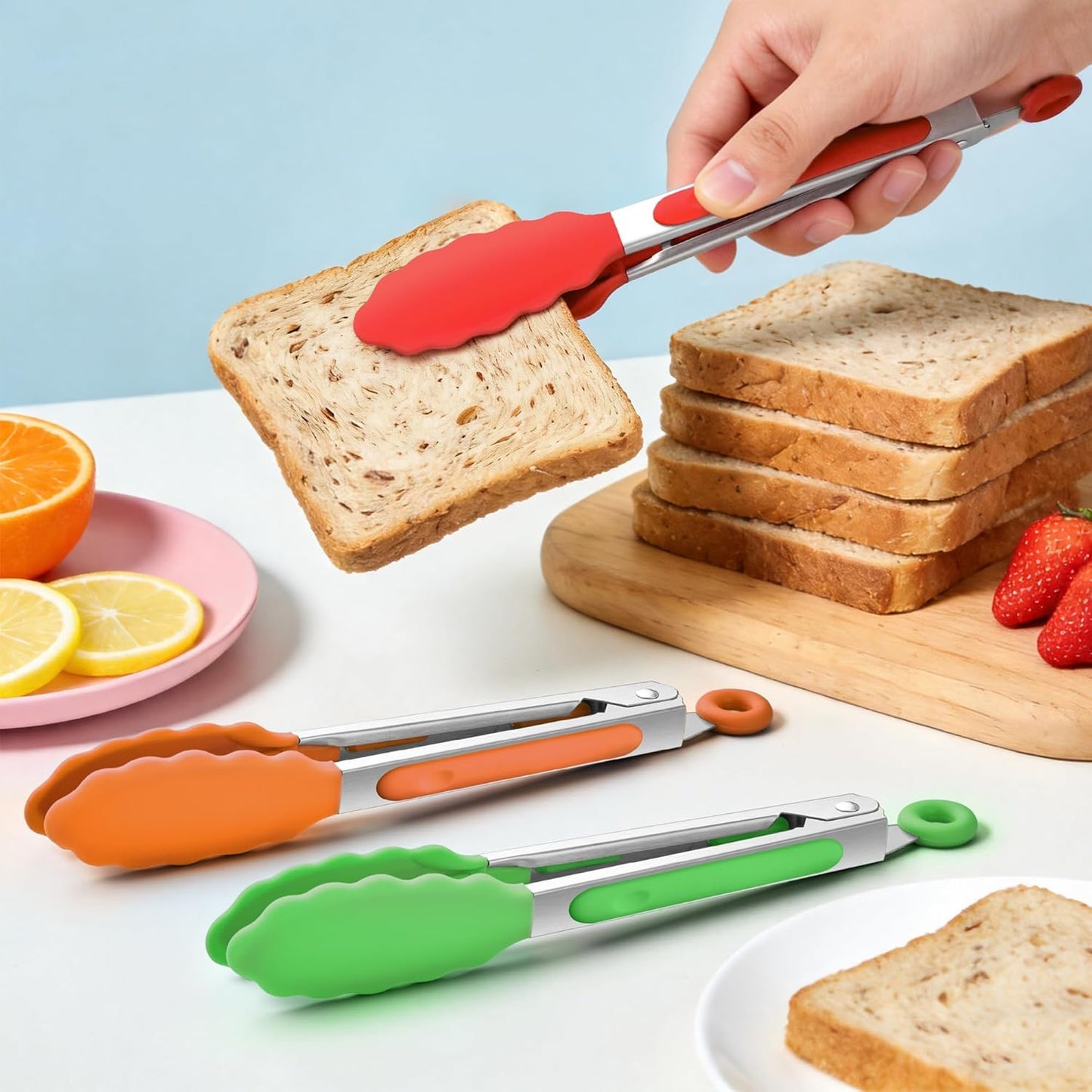 Kitchen Tongs Set of 3, Cooking Tongs with Silicone Tips, Non-Stick Non-Scratch Heat Resistant Tongs for Grilling Cooking BBQ Salad Serving (Multicolor, 7/9/12 Inch)