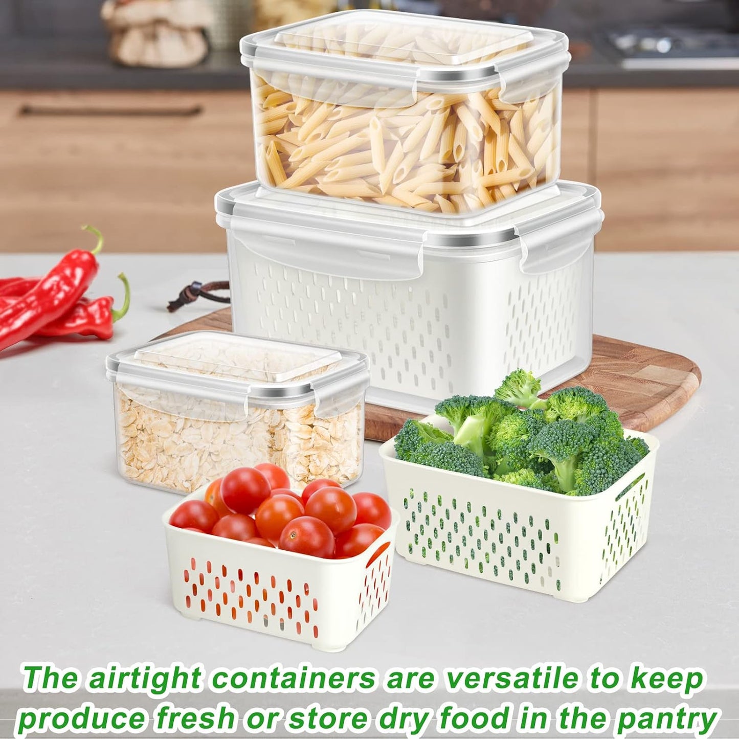 TBMAXS 5 Pack Fruit Storage Containers for Fridge Food Container with Colander Airtight BPA Free Plastic Berry Keeper Produce Vegetable Saver Bins Keep Fresh