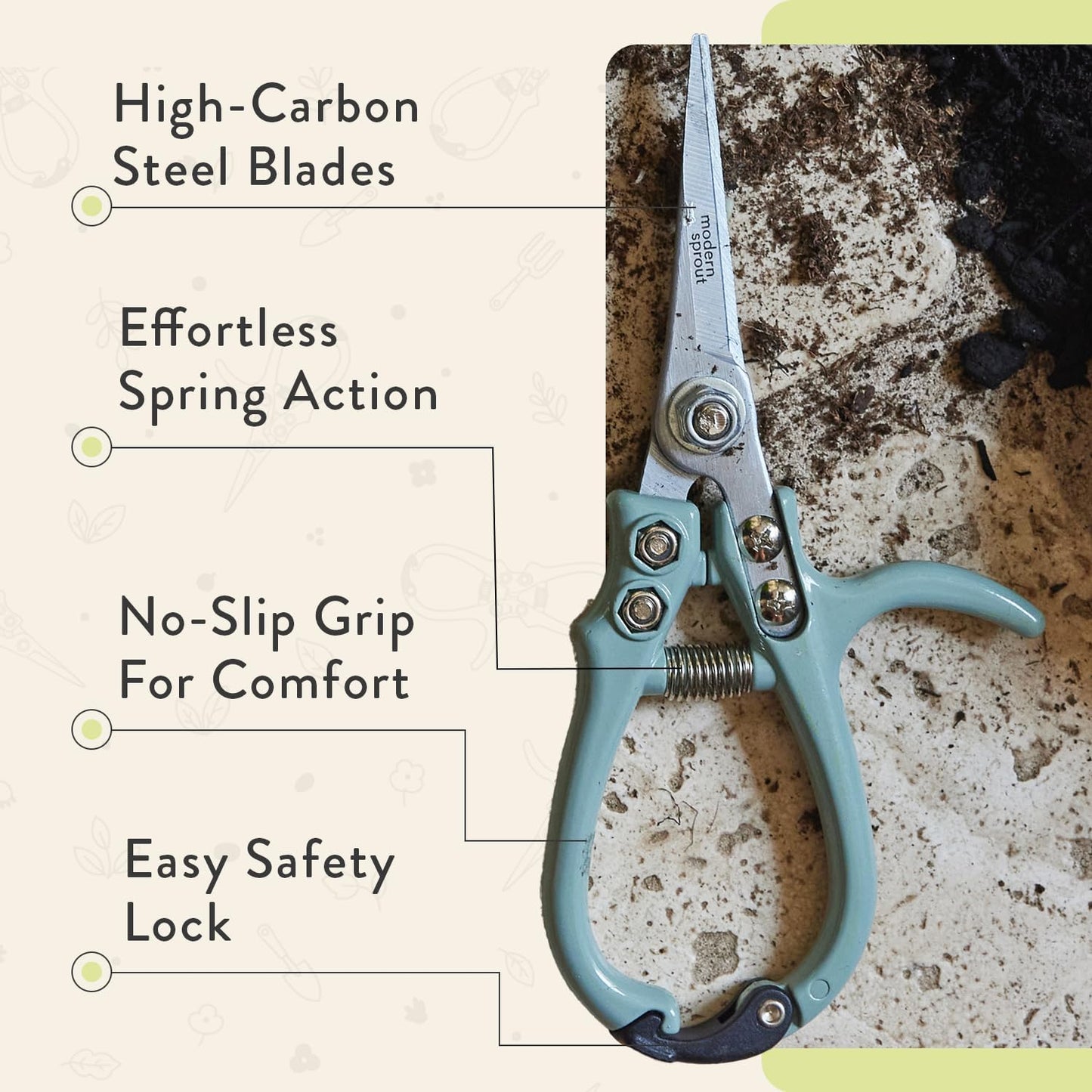 Modern Sprout Pruning Shears - Herb Snipping Scissors- Lightweight Gardening Tools W/Easy Lock - Flower Cutter Garden Shears - Carbon Steel Blade + Reusable Holster (Lavender, 1-Pack)