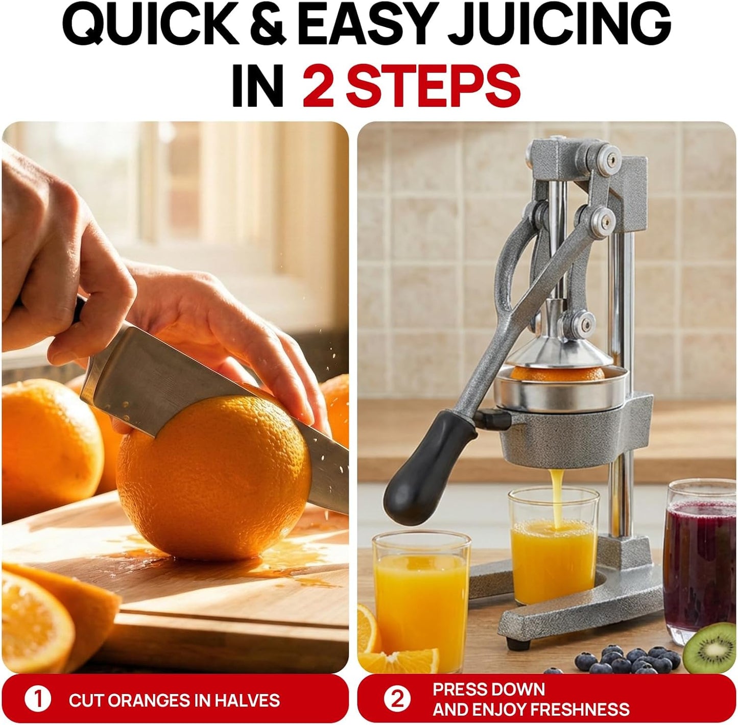 Kitchen Cast Iron Citrus Juicer,Manual Hand Press Orange Juicer,Heavy Duty Countertop Squeezer for Lemon,Orange, Easy to Use & Clean（Black)