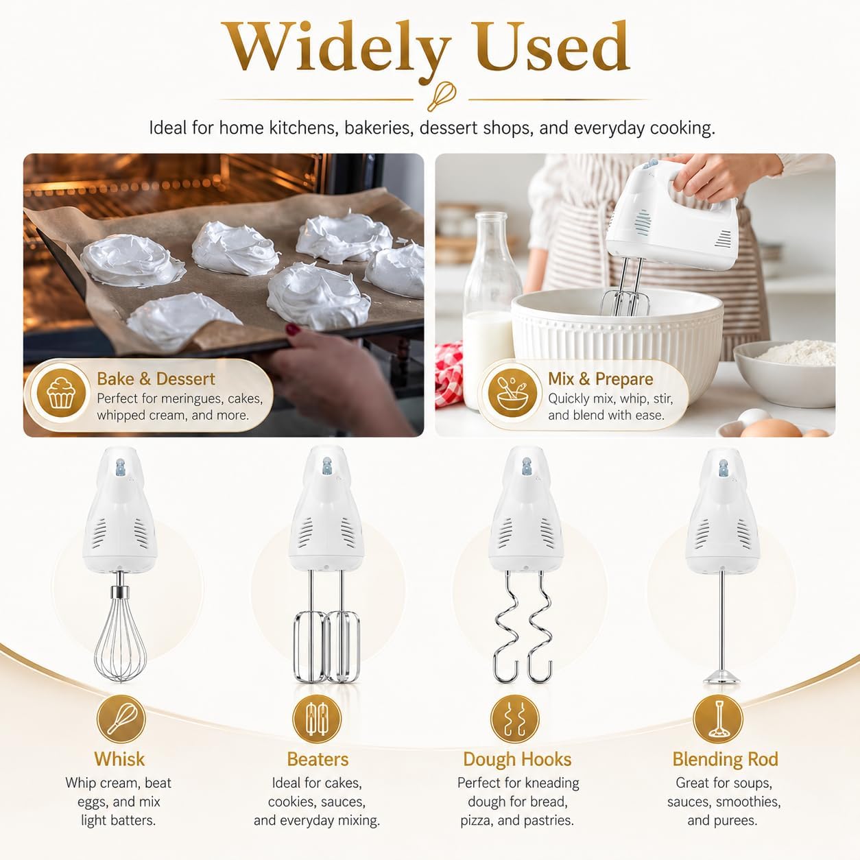 6-Pack Hand Mixer Attachments – Compatible with Hamilton Beach 62632R, 62682RZ, 62692, 62695V, 64699 – Includes Beaters, Dough Hooks, Whisk & Blending Rods – Durable Replacement Mixer Accessories
