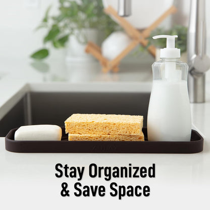Zulay Kitchen (9x3.5in Sponge Holder for Kitchen Sink - Flexible Heavy-duty Multipurpose Sink Caddy - Counter Organizer for Kitchen, Bathroom, Makeup, Trinkets & More! (Grey)