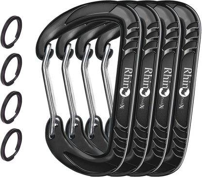 Rhino Produxs 12kN (2697 lbs) Heavy Duty Carabiner Clips, for Securing Pets, Outdoor, Camping, Hiking, Hammock, Dog Leash Harness, Keychains