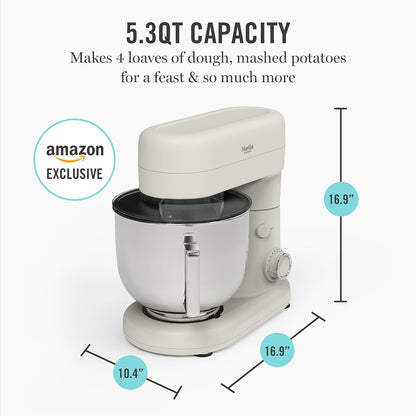 Martha Stewart Tilt-Head Stand Mixer, 12 Speed, 5.3QT Stainless Steel Bowl, Splash Guard with Pour Chute, Whisk, Dough Hook, Flat Beater, Electric Kitchen Baking Mixer, Bread, Cake, Whip, Sky Blue