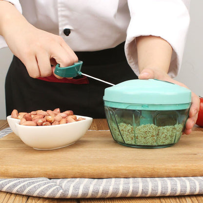 Ourokhome Manual Food Processor Vegetable Chopper, Portable Hand Pull String Garlic Mincer Onion Cutter for Veggies, Ginger, Fruits, Nuts, Herbs, etc., 500ml, Deep Blue