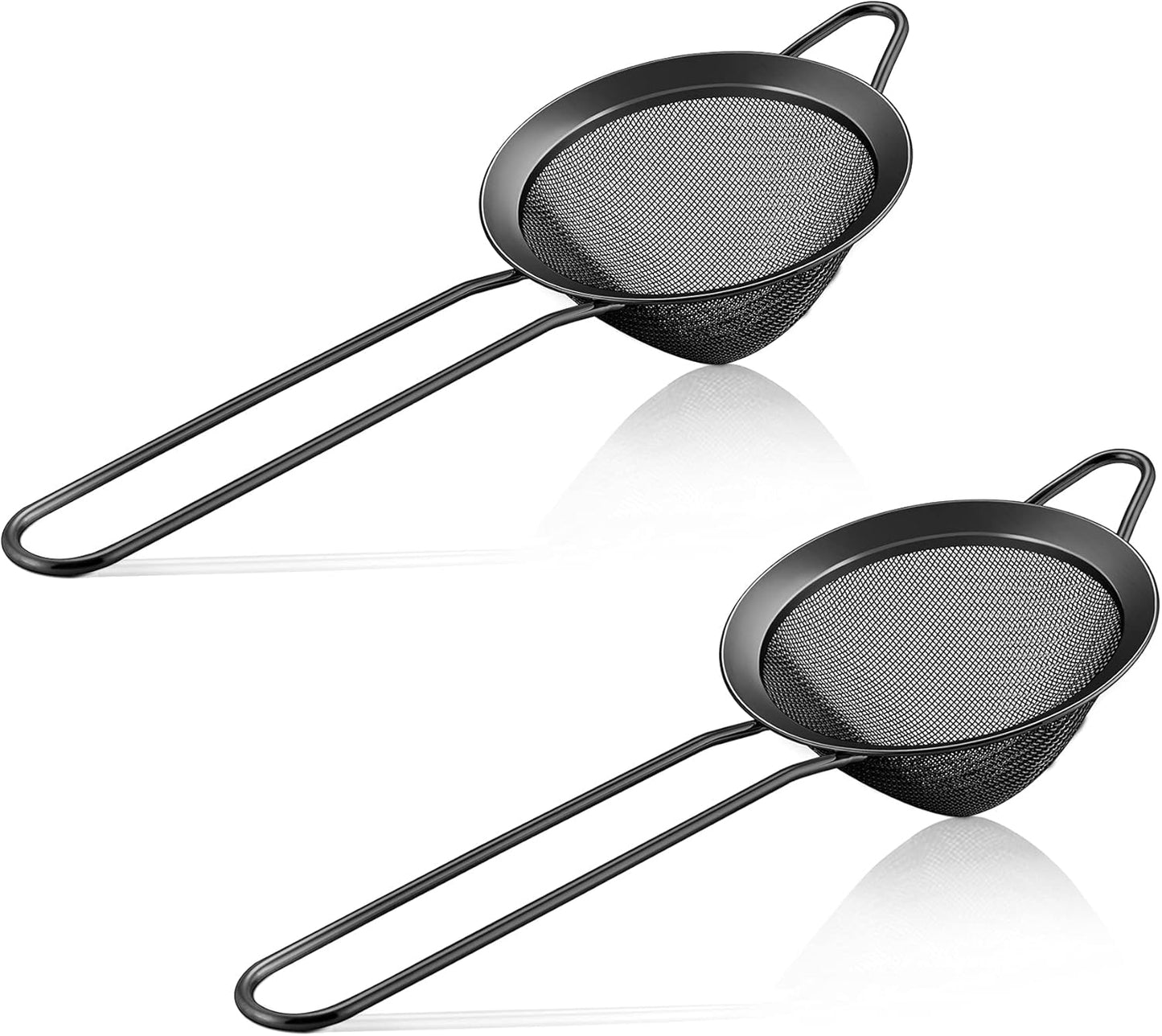 E-far Fine Mesh Strainer Set of 2, 3.3 Inches Stainless Steel Tea Strainer with Long Handle, Small Conical Mesh Strainers Sieve for Cocktail Coffee Food, Rust Proof & Easy to Clean (Silver)