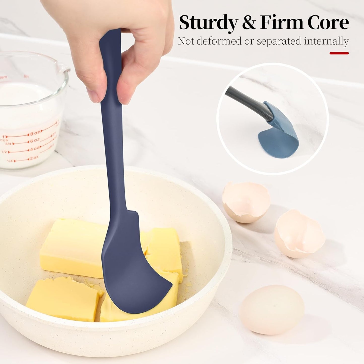 600ºF Heat Resistant Spatulas, High Heat Food Safe Semless Kitchen Silicone Scraper Set for Cooking Baking Mixing Scraping Stirring Nonstick Cookware Pan Bowl (4Pcs,Aqua Sky)