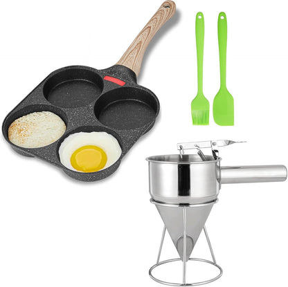MyLifeUNIT Egg Pan, 4-Cup Egg Frying Pan and 20oz Pancake Batter Dispenser Bundle
