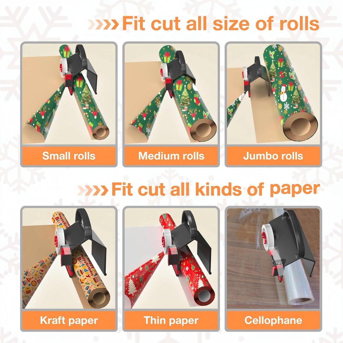 Wraprocut Wrapping Paper Cutter(2-Pack) & Tape Dispenser Dual Use with 4 Tapes for Christmas Gift Wrap Cutter Tool Paper Roll Holder Tube Sliding Slicing for Birthday Holiday.