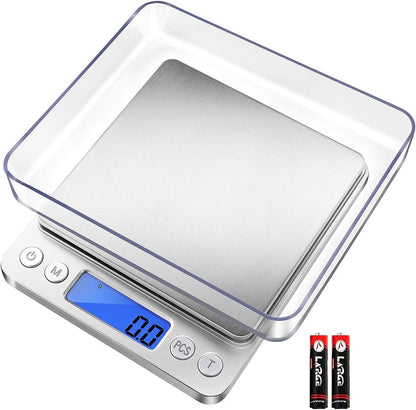 Fuzion Digital Kitchen Scale 3000g/ 0.1g, Pocket Food Scale 6 Units Conversion, Gram Scale with 2 Trays, LCD, Tare Function, Reptile Scale, Herb Scale(Battery Included)
