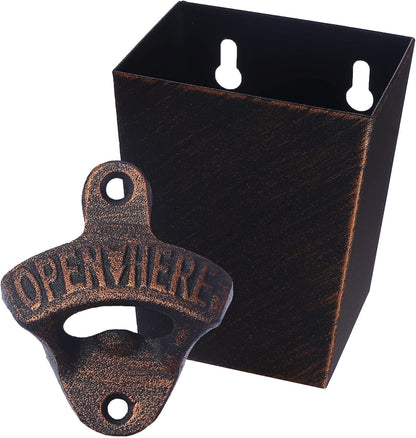 Satin Black Cast Iron Bottle Opener Wall Mounted with Bottle Cap Catcher Narrow
