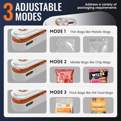 2-in-1 Mini Bag Sealer with Knife, Rechargeable Heat Sealer, 3 Modes for Light/Medium/Heavy Bags, Portable Snack Sealer