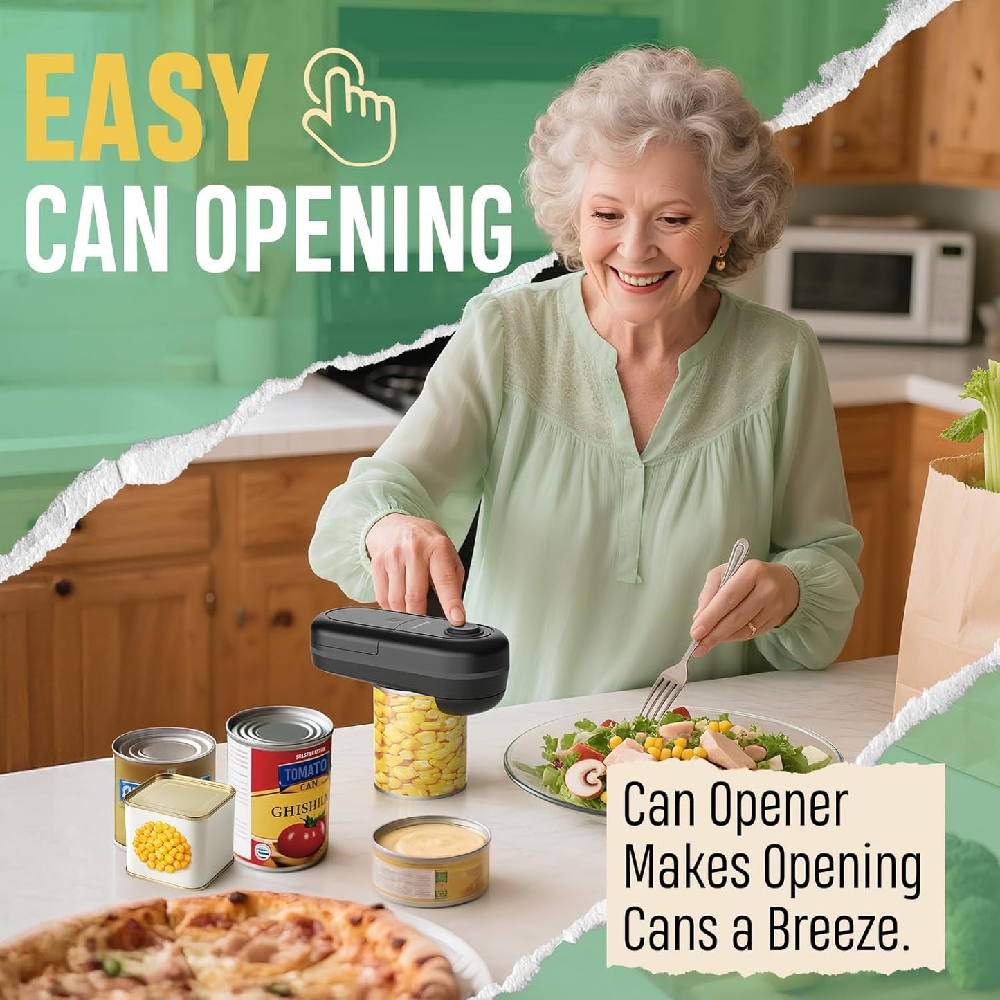Handsfree One Touch Electric Can Opener Easy and Fast Flex Side Cut All Can Sizes, Automatic Handheld Battery Operated Kitchen Gadget Gift with Smooth Edge Safety for Seniors & Arthritis
