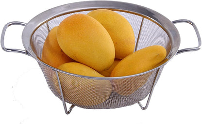 AJIODA Stainless Steel Mesh Colander Strainer Basket, 3 Quart Fine Mesh Net Colander with Heavy Duty Handles & Wide Rim & Resting Feet for Strain, Drain, Rinse, Fry, Steam or Cook Vegetables & Pasta