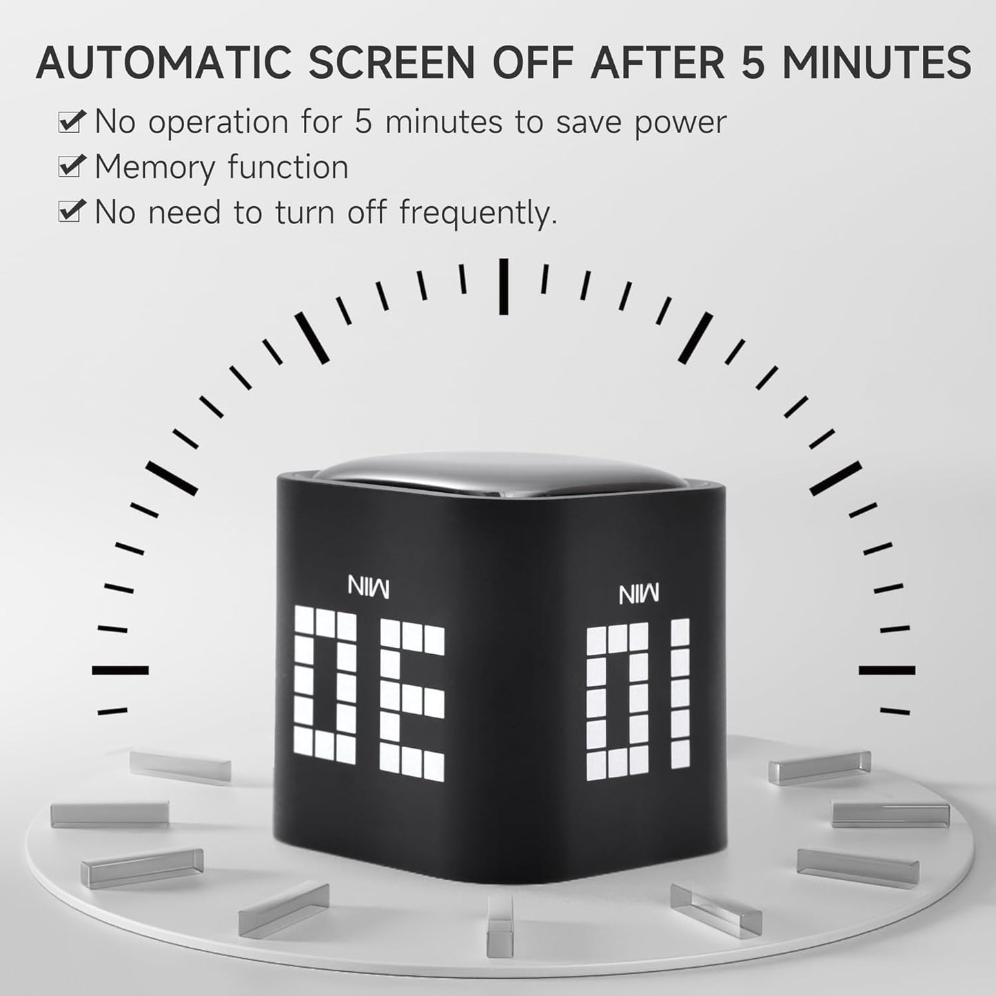 Rotating Productivity Timer 5, 25, 10, 50 Minutes Preset, Desk Cube w/Gravity Sensor for ADHD, Mute Functions, Ideal for Work, Study, Kitchen, Back to School (1, Wood Grain Finish)