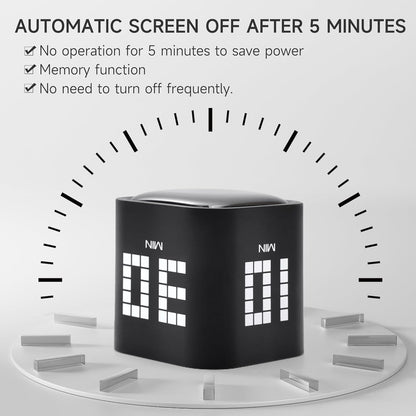 Rotating Productivity Timer 5, 25, 10, 50 Minutes Preset, Desk Cube w/Gravity Sensor for ADHD, Mute Functions, Ideal for Work, Study, Kitchen, Back to School (1, Wood Grain Finish)