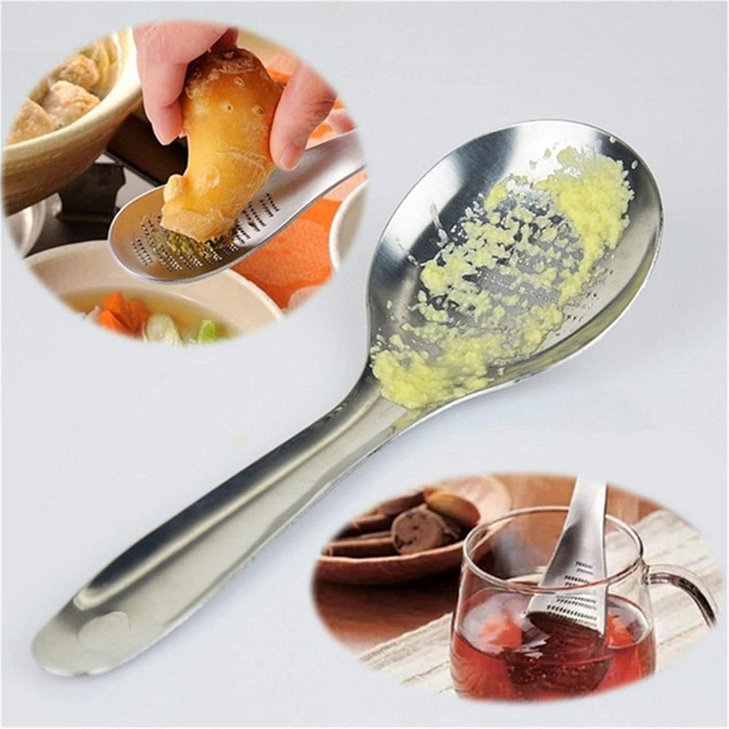 Silver Stainless Steel Kitchen Practical Spoon Shape Fruit Mixer Ginger Grater Wasabi Garlic Grinding Tools Cheese Grater, Graters