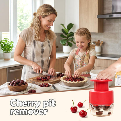 Cherry Pitter Tool 7-in-1 Stainless Steel Cherry Pitter with Splatter Guard, Easy Push Button Cherry Pitter Tool for Cherries Olives and Fruits, Food Grade Cherry Seed Remover