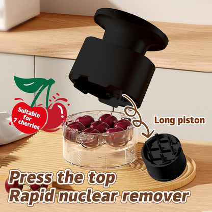 Cherry Pitter - Quick Release Multi Cherries Stoner Pitter 7-in-1, Push Button Cherr'y Core Pit'ter Tool Multiple with Splatter Protector, Pit Seed Remover for Making Jam Cherry Dishes (Red-7 Holes)