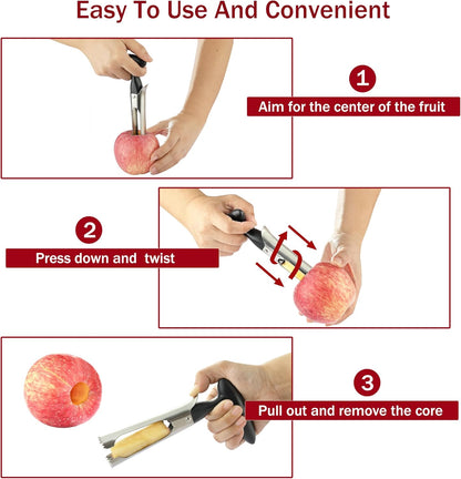 Apple Corer - Ergonomics Handle with Sharp Serrated Blade, Stainless Steel Apple Corer Remover Tool, Easy to Use for Fruit Vegetable and Baking, Dishwasher Safe - Black