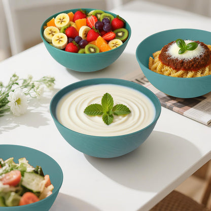 Wheat Straw Bowls Set with Lids, Unbreakable 40 OZ Cereal Bowls Set of 4, Salad Container for Lunch, Microwave & Dishwasher Safe Bowl Set for Kitchen, Picnic, RV, Camping, Multi