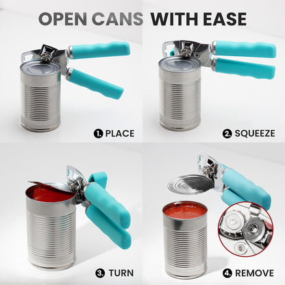 Zulay Kitchen Heavy Duty Stainless Steel Can Opener Manual with Bottle Opener - Rust Proof Manual Can Opener With Turn Knob & Comfy Soft Grip Handles - Black