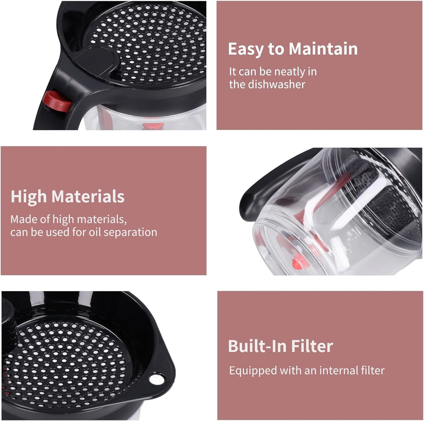 Fat Separator with Bottom Release, Kitchen Grease Strainer Measuring 4 Cup Gravy Separator with Oil Strainer Oil Grease Measuring Cup for Cooking, Healthier Gravy, Soup