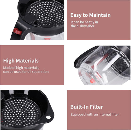 Fat Separator with Bottom Release, Kitchen Grease Strainer Measuring 4 Cup Gravy Separator with Oil Strainer Oil Grease Measuring Cup for Cooking, Healthier Gravy, Soup