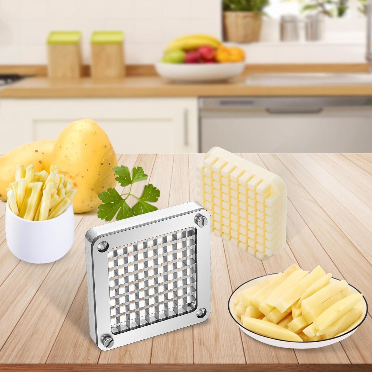 VEVOR Commercial Vegetable Chopper w/ 4 Replacement Blades, Stainless Steel French Fry Cutter Potato Dicer & Fruit Slicer for Restaurants & Home Kitchen