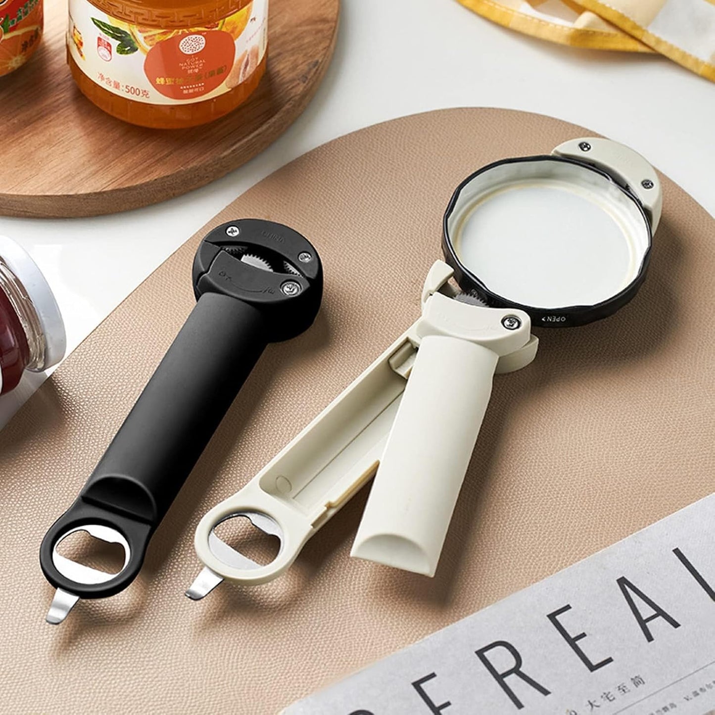 Multifunctional Retractable Bottle Opener - Adjustable Multifunctional Can Opener Jar Lid Gripper - 2024 New Jar Opener Bottle Opener for Weak Hands, Senior Arthritis (White)